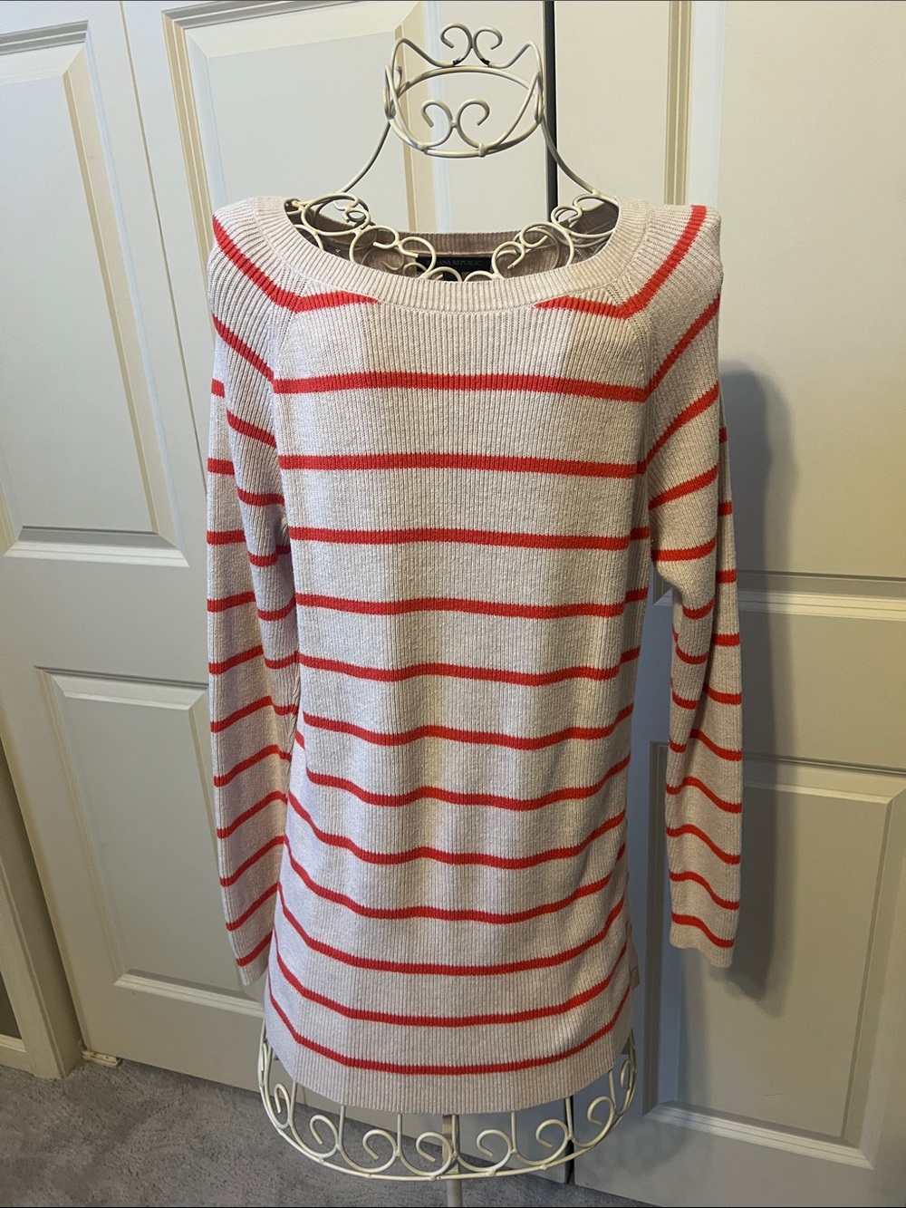 Banana Republic Women’s Crewneck Stripe Sweater - Cream with Coral Stripes